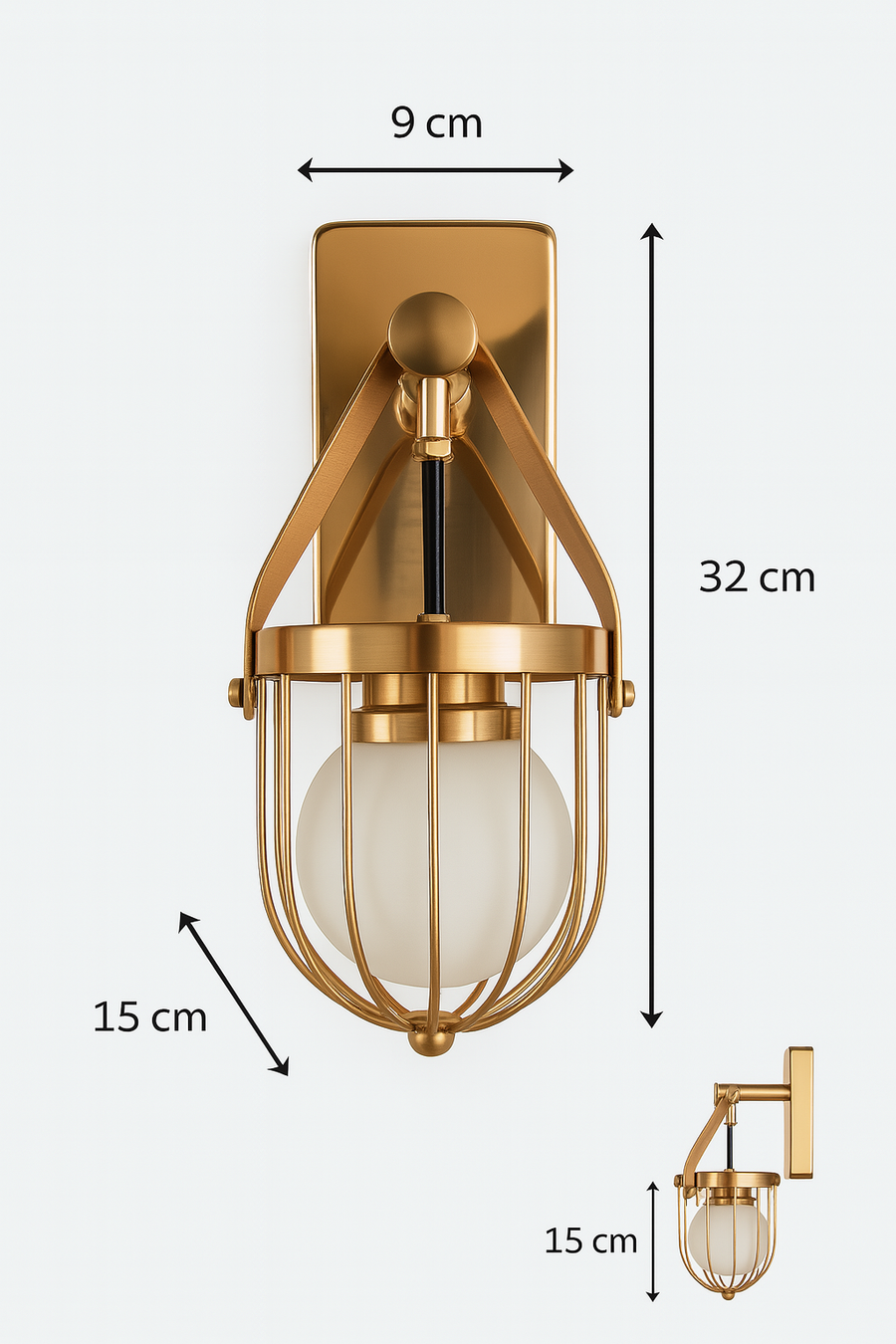 Gold-Toned Antique Finished Armed Cage Wall light