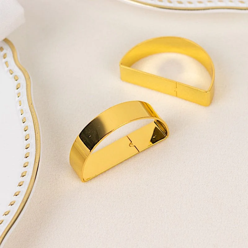 4 Semicircle 2" Decorative Metal Napkin Rings - Gold