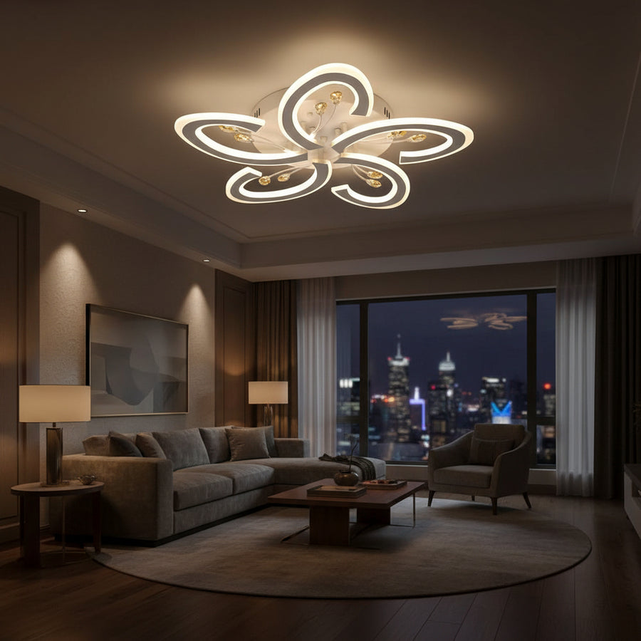 Luxury Petal LED Ceiling Light with Remote | Dimmable Modern Flush Mount | 68 cm