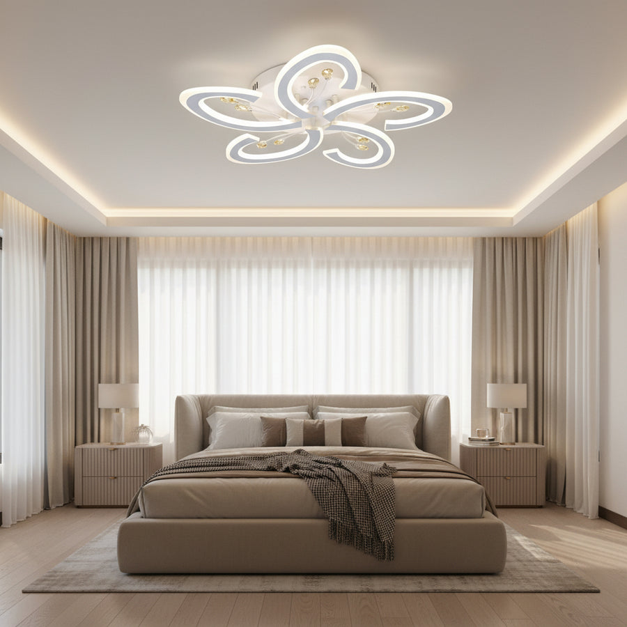 Luxury Petal LED Ceiling Light with Remote | Dimmable Modern Flush Mount | 68 cm