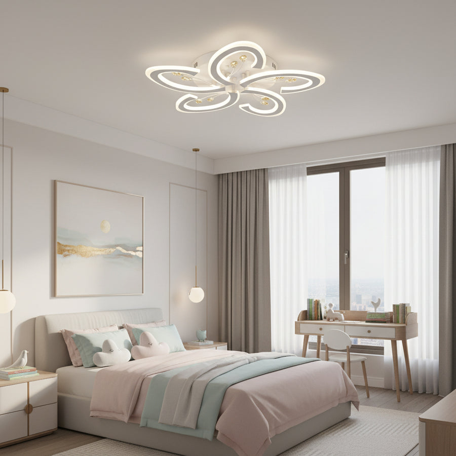 Luxury Petal LED Ceiling Light with Remote | Dimmable Modern Flush Mount | 68 cm