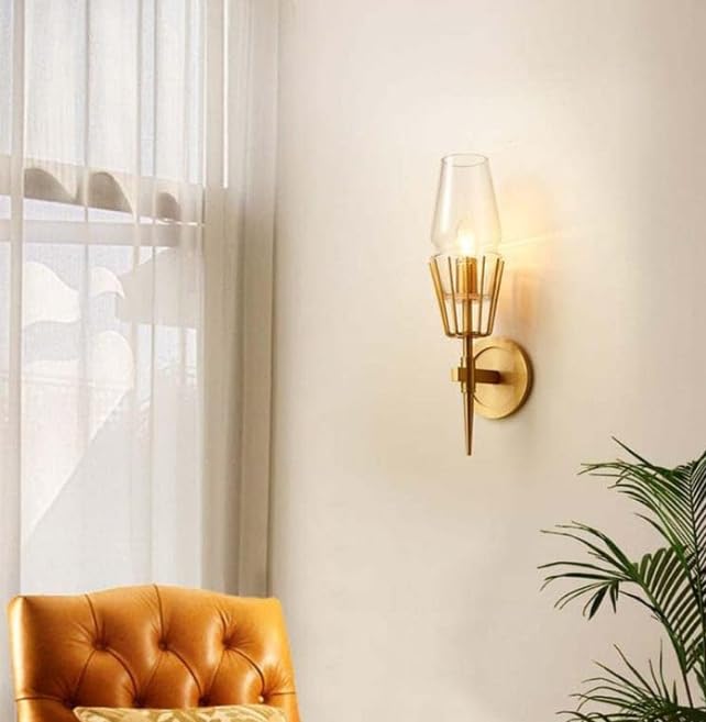 Diamond Shape Glass & Metal Golden Wall Lamp