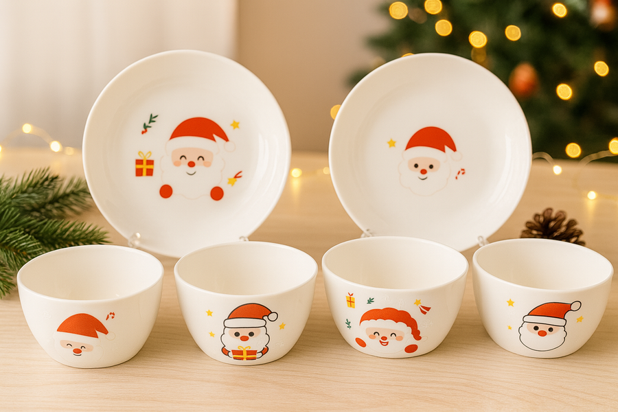 Santa Joy Christmas Bowl & Plate Set (6-Piece)