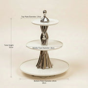 Premium 3-Tier Ceramic Serving Stand with Metallic Sculpted Base | Elegant Dessert & Cake Display Stand