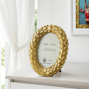 Coral Tree Golden Oval Photo Frame for Table Top | Decorative Leaf Design Picture Frame | 12x8 cm Photo Size