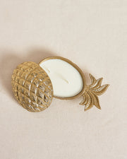 Coral Tree Pineapple Shaped Decorative Candle Holder with Lid – Gold Finish, 2-Wick Wax Candl