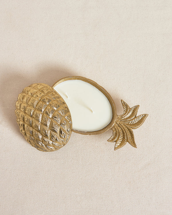 Coral Tree Pineapple Shaped Decorative Candle Holder with Lid – Gold Finish, 2-Wick Wax Candl