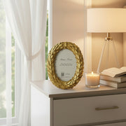 Coral Tree Golden Oval Photo Frame for Table Top | Decorative Leaf Design Picture Frame | 12x8 cm Photo Size
