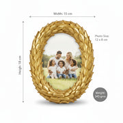 Coral Tree Golden Oval Photo Frame for Table Top | Decorative Leaf Design Picture Frame | 12x8 cm Photo Size