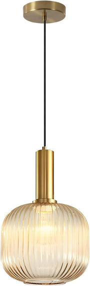 Amber Glass Pendant Light Antique Brass