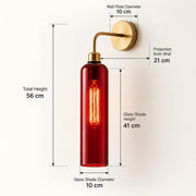 Modern Brass Wall Light with T30 Tube Bulb | Cylindrical Glass Designer Sconce | H56 × W10 × D21 cm | Warm Ambient Lighting