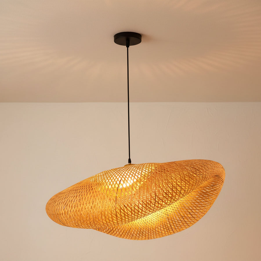 Handwoven Bamboo Pendant Light | Natural Cane Hanging Lamp with E27 Holder