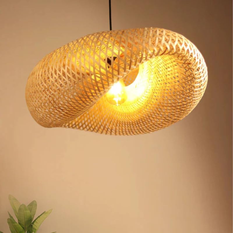 Handwoven Bamboo Pendant Light | Natural Cane Hanging Lamp with E27 Holder