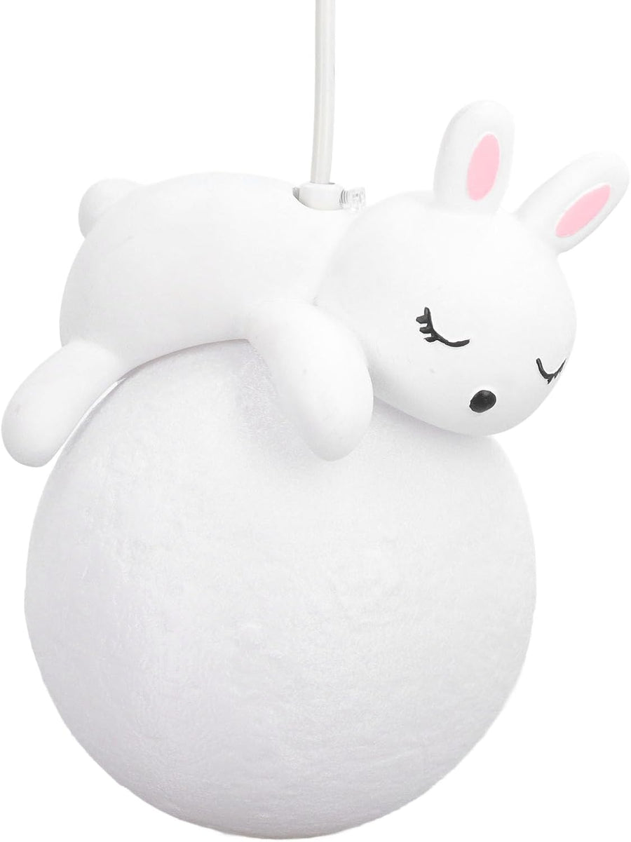Rabbit Pendant Light, Retro White Resin Chandelier Cute Animal Shape