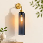 Modern Brass Wall Light with Smoke Blue Glass | T30 Tube Bulb | H56 × W10 × D21 cm