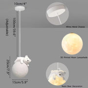 Sleeping Bear Moon Pendant Light Decorative Chandelier for Children's Room