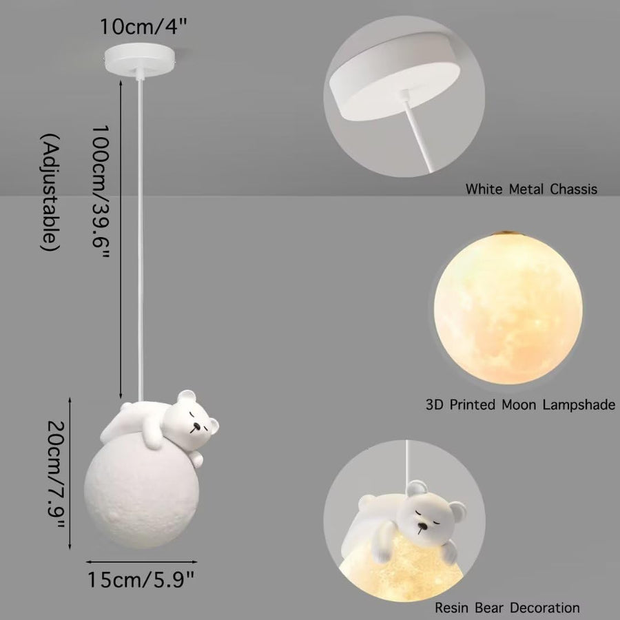 Sleeping Bear Moon Pendant Light Decorative Chandelier for Children's Room