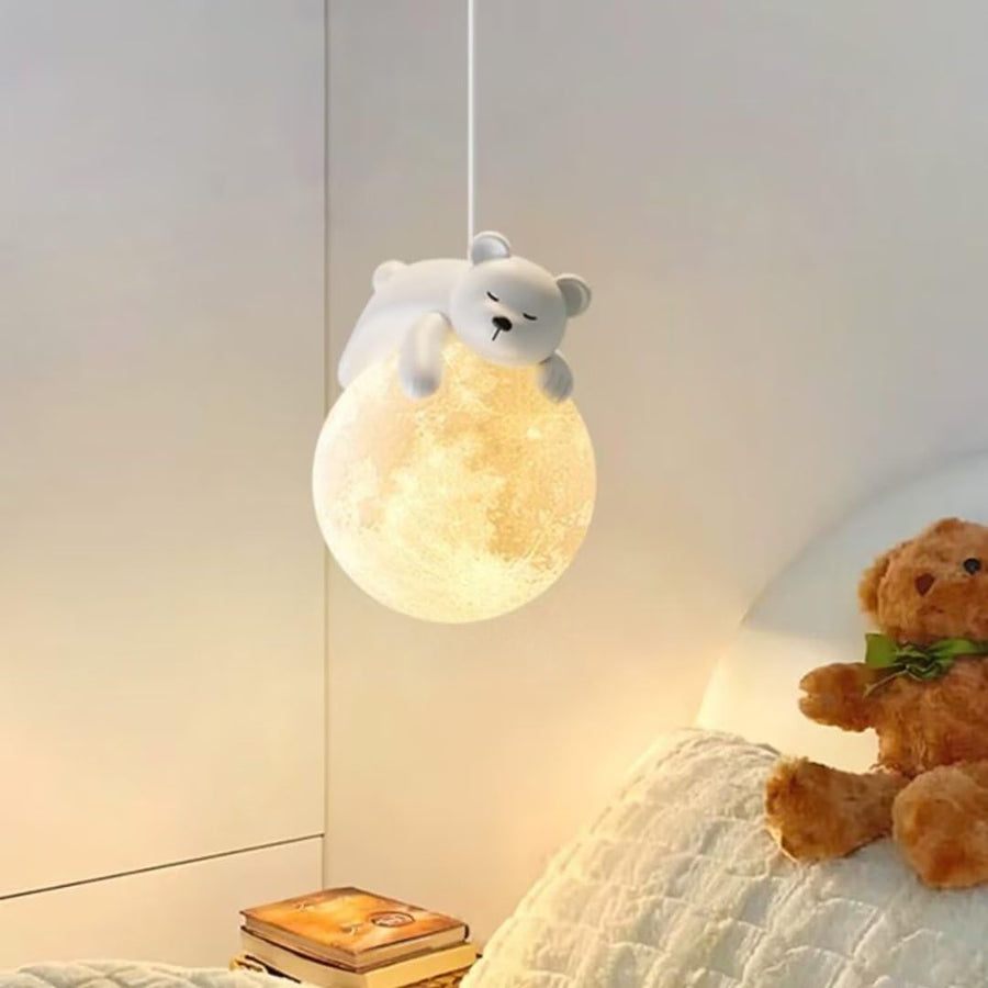 Sleeping Bear Moon Pendant Light Decorative Chandelier for Children's Room