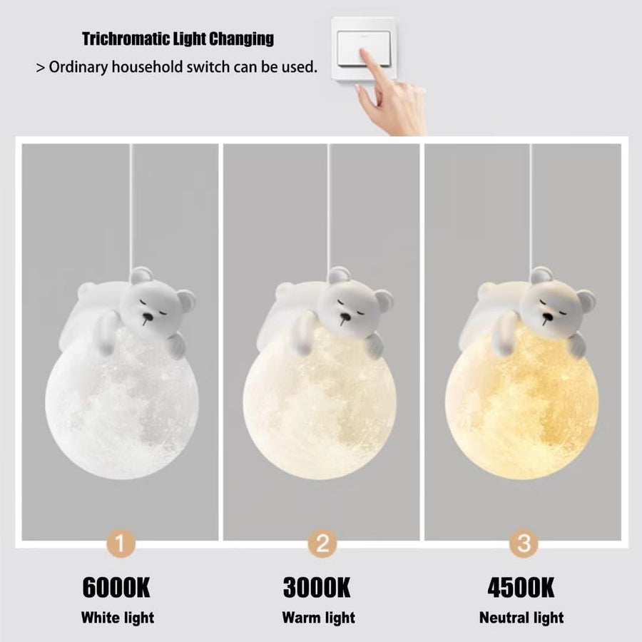 Sleeping Bear Moon Pendant Light Decorative Chandelier for Children's Room
