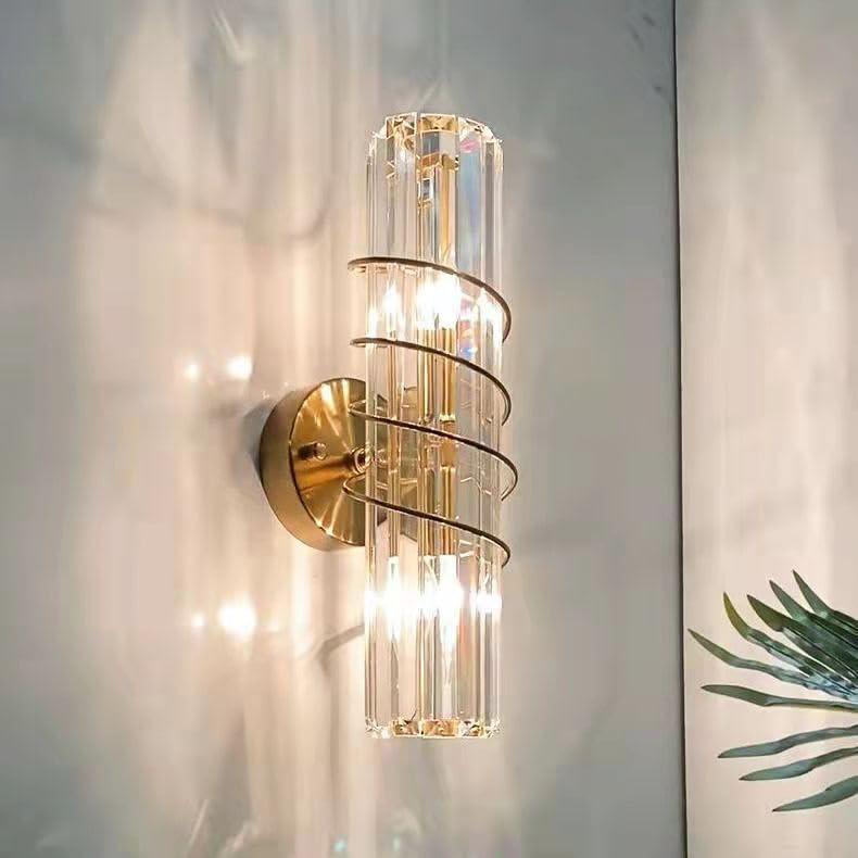 Light Led Curl Metal Glass Long Slim Crystal Gold Metal Wall Light