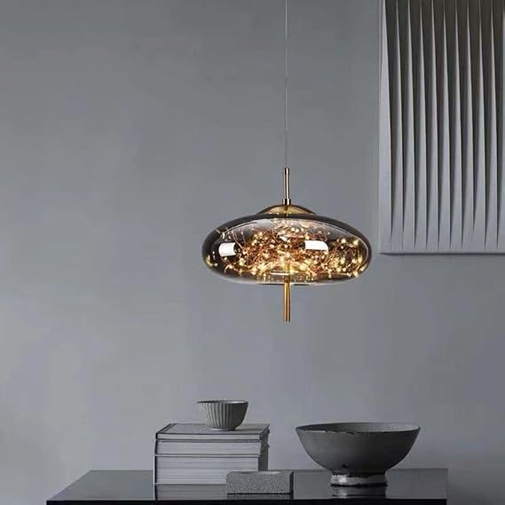 LED Fairy Big Smokey Glass Gold Pendant Ceiling Light - Warm White