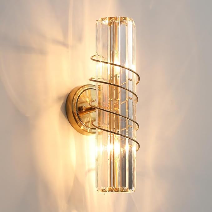Light Led Curl Metal Glass Long Slim Crystal Gold Metal Wall Light