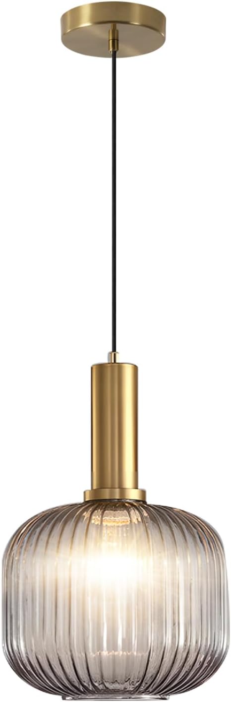 Smoke Glass Pendant Light Antique Brass