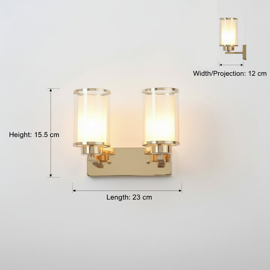 Modern Gold Dual Glass Wall Light | Elegant Metal & Clear Glass Sconce | Up & Down Lighting Fixture