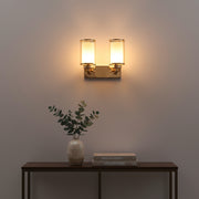Modern Gold Dual Glass Wall Light | Elegant Metal & Clear Glass Sconce | Up & Down Lighting Fixture