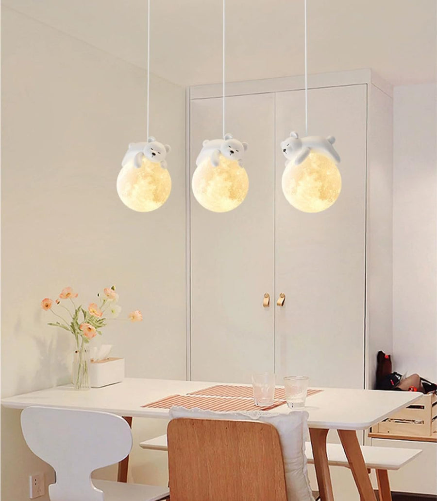 Sleeping Bear Moon Pendant Light Decorative Chandelier for Children's Room