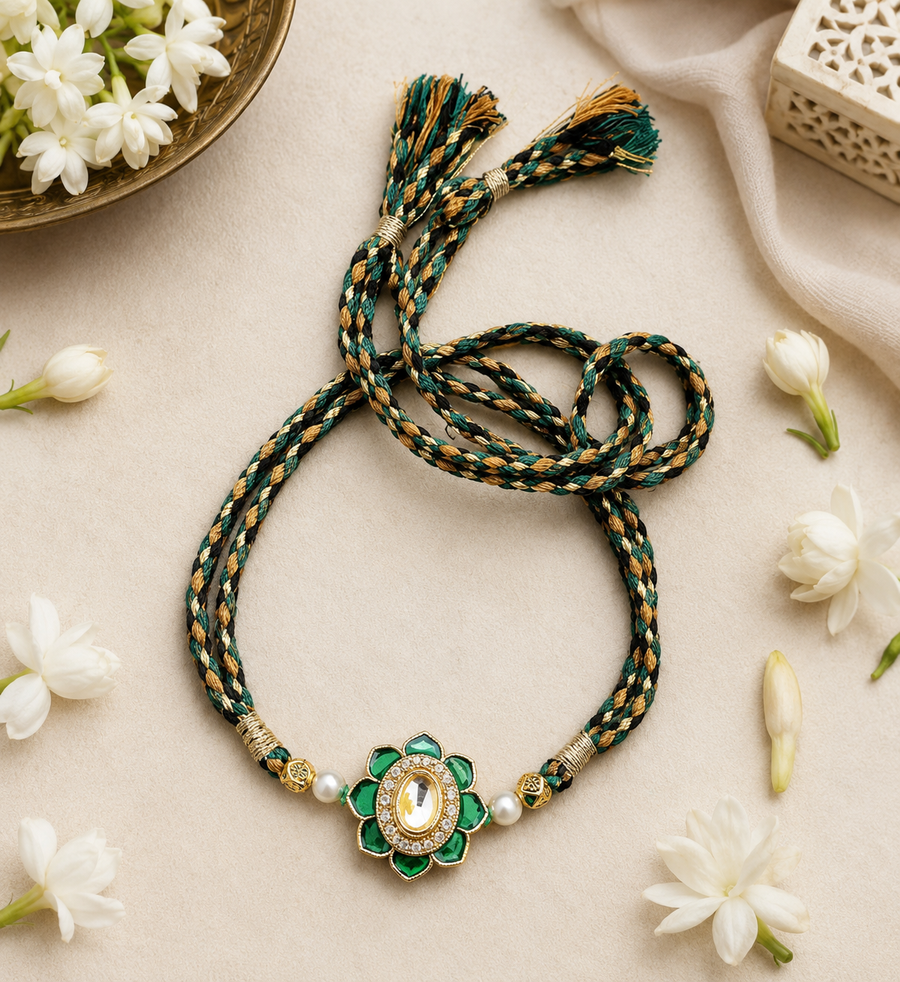 Ethnic Kundan Rakhi green