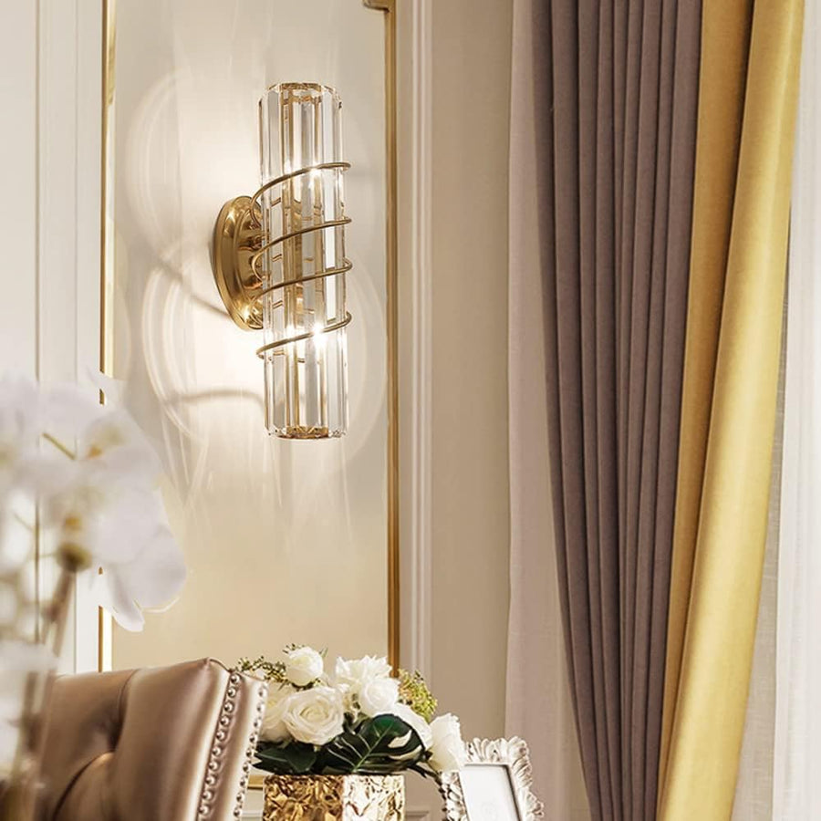 Light Led Curl Metal Glass Long Slim Crystal Gold Metal Wall Light
