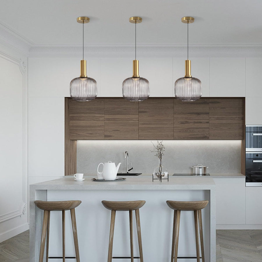 Smoke Glass Pendant Light Antique Brass