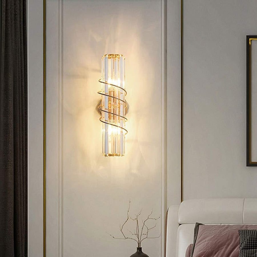 Light Led Curl Metal Glass Long Slim Crystal Gold Metal Wall Light
