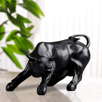 Resin Geometric Bull Sculpture Abstract Animal Figurine (Black, 10")