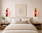 Modern Brass Wall Light with T30 Tube Bulb | Cylindrical Glass Designer Sconce | H56 × W10 × D21 cm | Warm Ambient Lighting