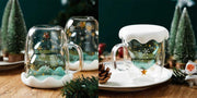 Coral Tree Double-Wall Christmas Mug with Snow Lid – 300ml Holiday Glass Cup with Inner Christmas Tree Design