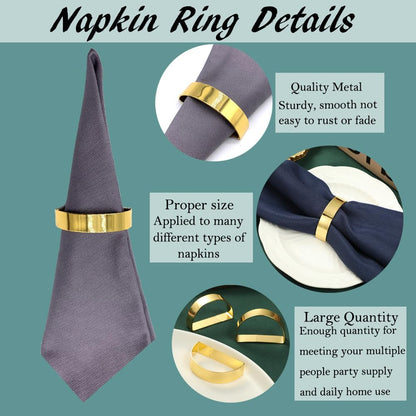 4 Semicircle 2" Decorative Metal Napkin Rings - Gold