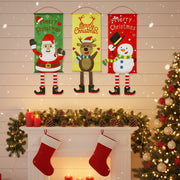 Christmas Porch Banner Set of 3 – 80cm Santa, Snowman & Reindeer Hanging Flags for Door & Window Décor