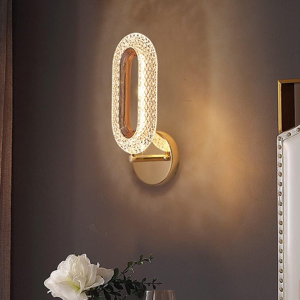 Led Glass Crystal Oval Golden Metal Wall Light