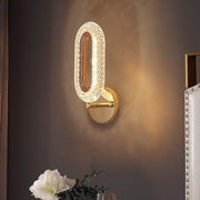 Led Glass Crystal Oval Golden Metal Wall Light