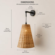 Handwoven Conical Rattan Wall Light – Adjustable Hanging Wall Lamp | Natural Beige Shade