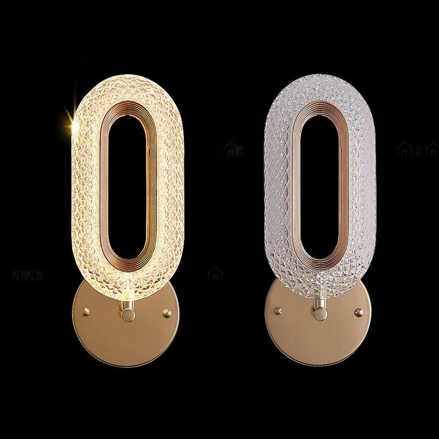 Led Glass Crystal Oval Golden Metal Wall Light