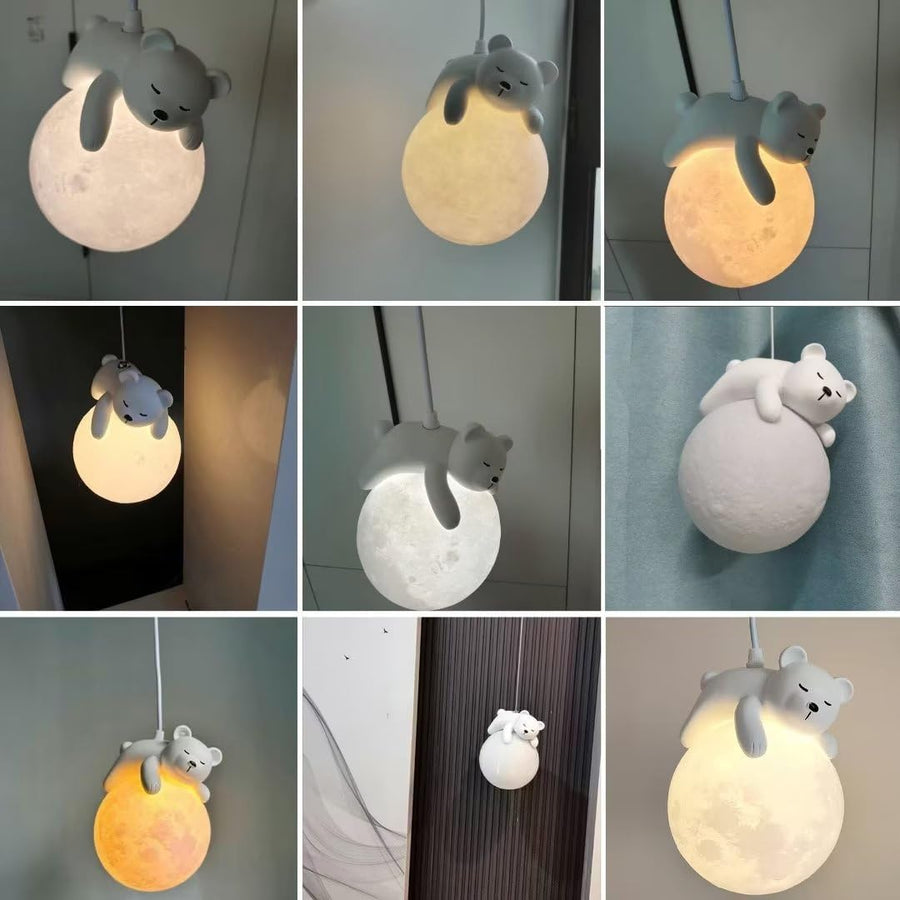 Sleeping Bear Moon Pendant Light Decorative Chandelier for Children's Room