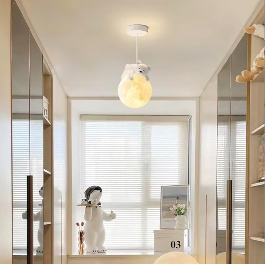 Sleeping Bear Moon Pendant Light Decorative Chandelier for Children's Room