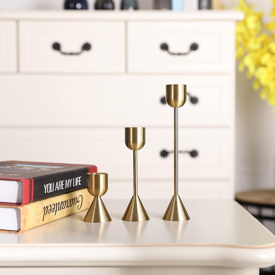 Brass Gold Candlestick Holder - Set of 3 Taper Candle Holder