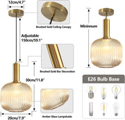 Amber Glass Pendant Light Antique Brass