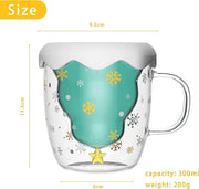 Coral Tree Double-Wall Christmas Mug with Snow Lid – 300ml Holiday Glass Cup with Inner Christmas Tree Design