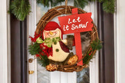 Christmas Wreath Pendant - 35CM Santa Claus Snowman Deer Wood Rattan Ring Xmas Hanging Decor