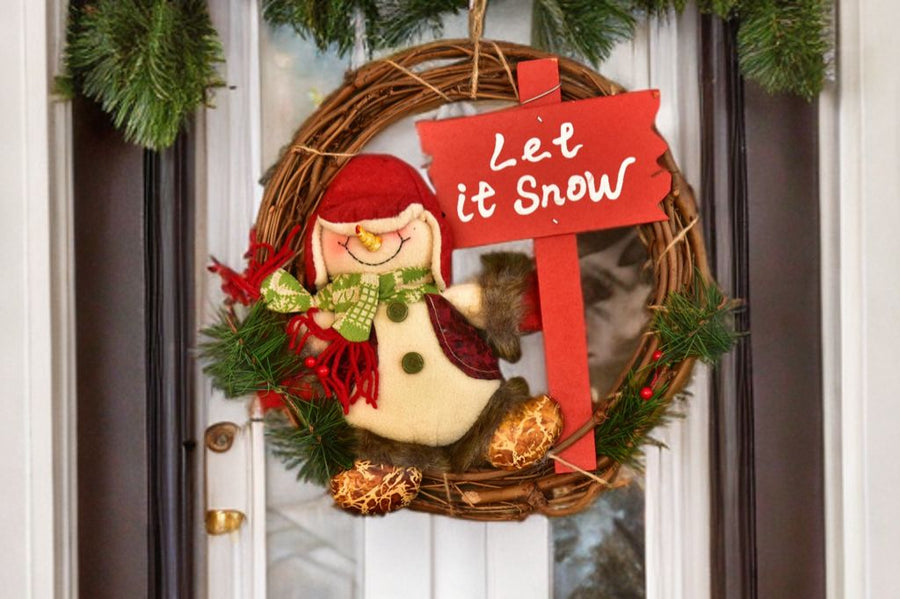 Christmas Wreath Pendant - 35CM Santa Claus Snowman Deer Wood Rattan Ring Xmas Hanging Decor